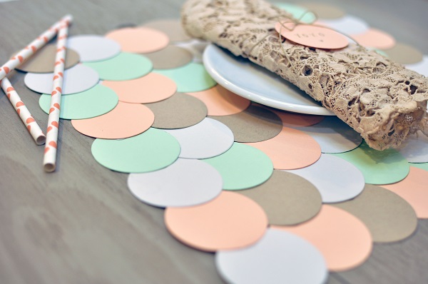 Paper medallion placemat in pastel colors