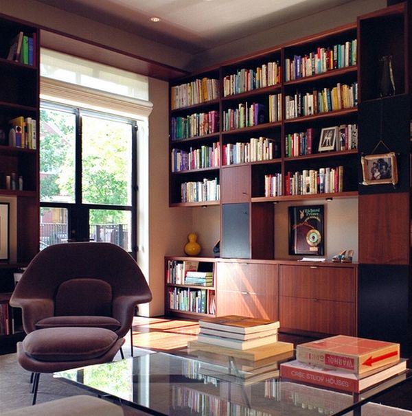 Saarinen's Womb Chair with Ottoman seems an ideal fit for the home library