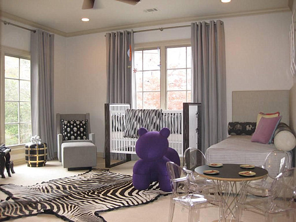 Shades of beige and purple in a modern nursery