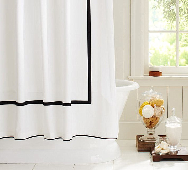 Shower curtain with contrasting bands