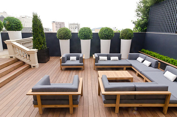 Sleek grey patio cushions