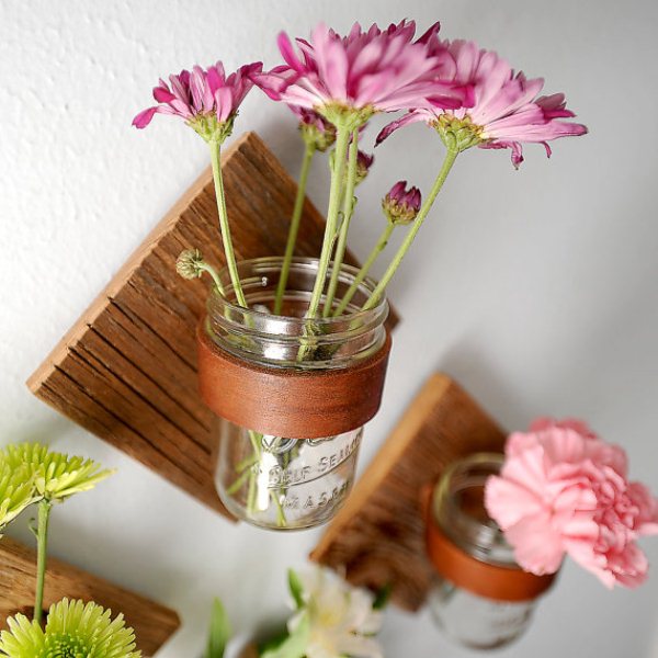 Square sconces with mason jar vases