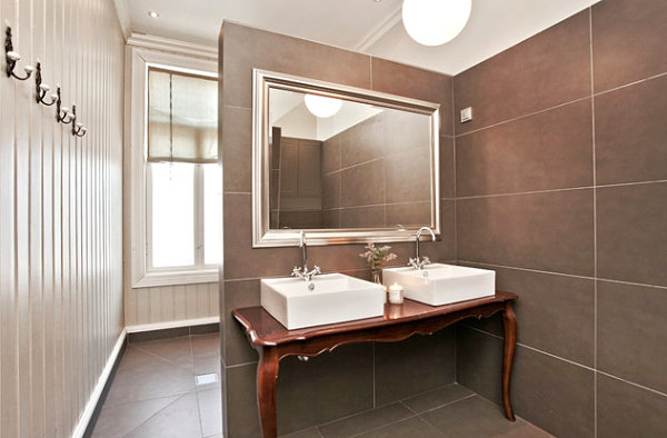 Tile and grout in a modern eclectic bathroom