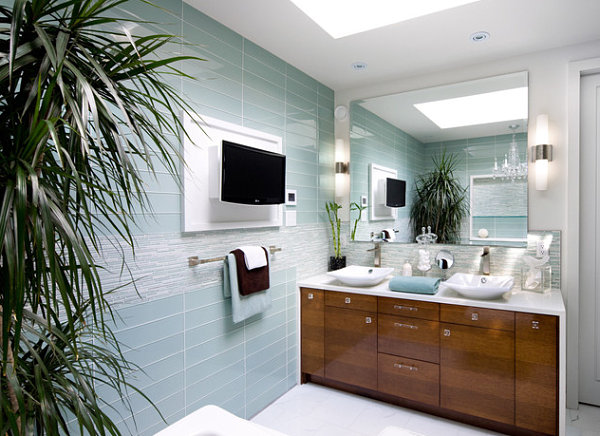 Tropical foliage in a modern bathroom