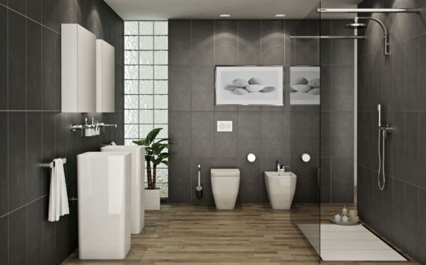 Uber stylish modern bathroom in grey, white and black - Simply ravishing!