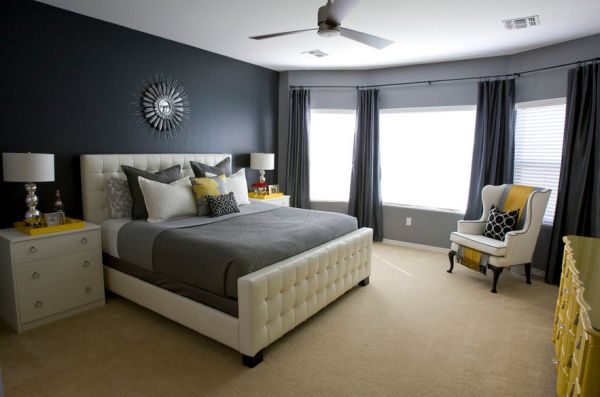 White and gray in the bedroom with hints of yellow is both soothing and stylish