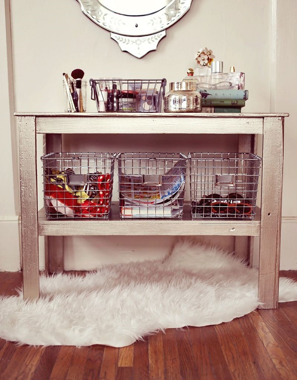 Wire basket side table storage