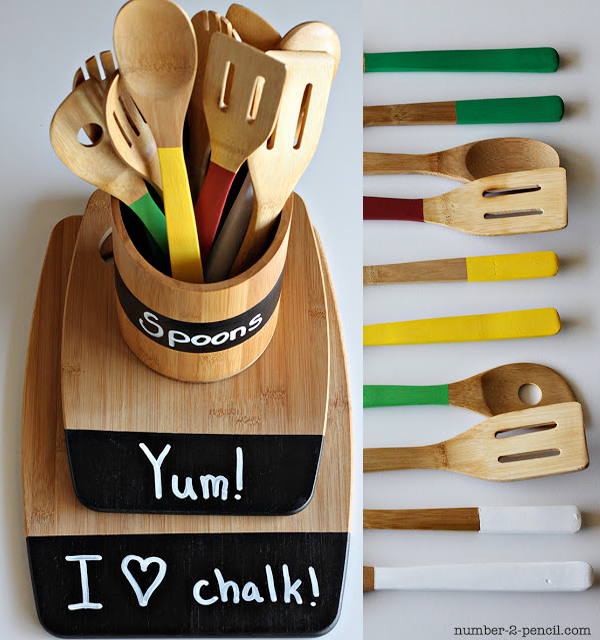 Wooden utensil caddy with chalkboard paint labels