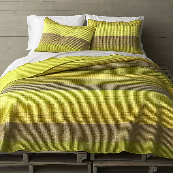 Yellow-green striped bedding