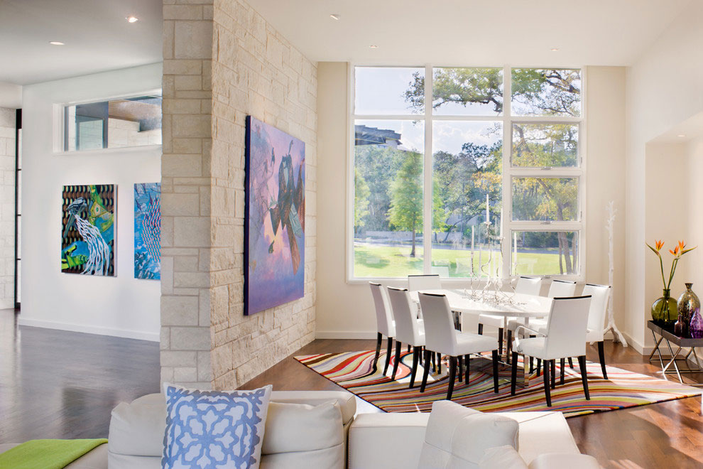 cool dining table with colorful rug