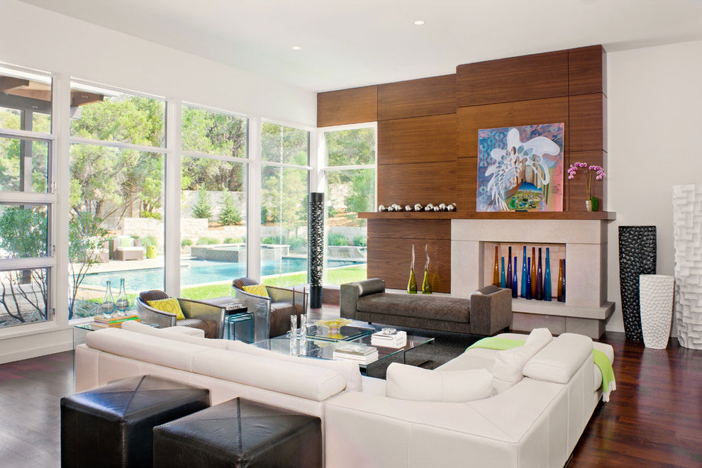 cool living room with white leather L shaped sofa