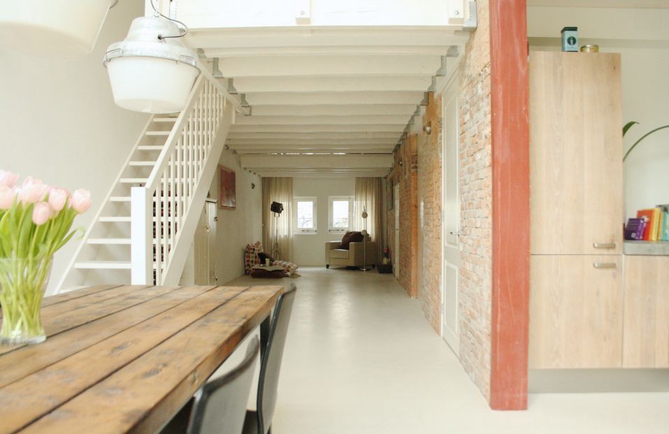 exposed brick wall hallway