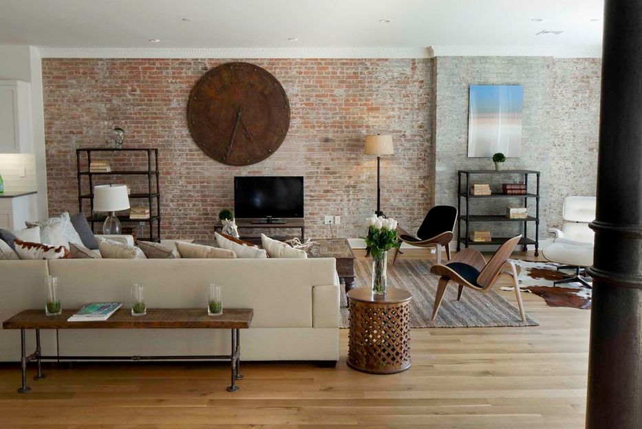 exposed brick wall living room