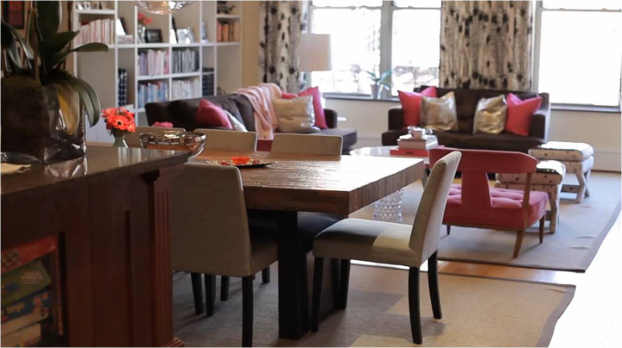 living room with pink accents