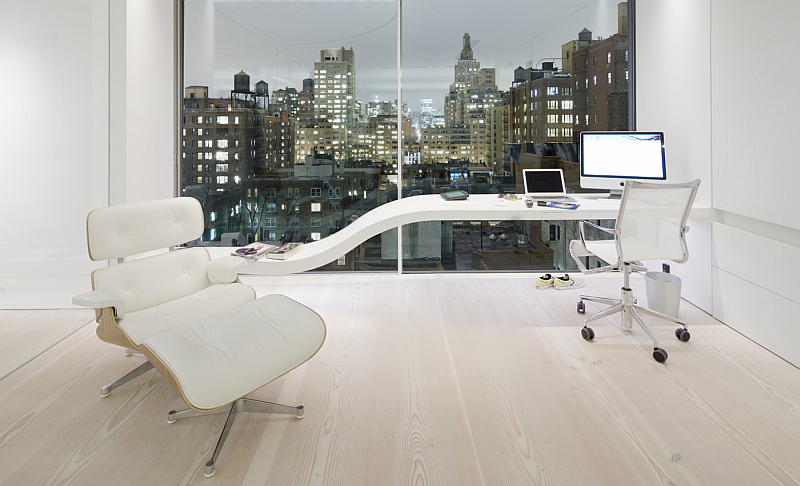 modern office with Douglas Dinesen wood floor