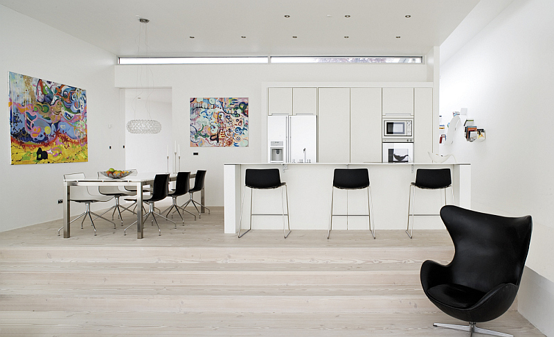 open space kitchen with Dinesen flooring