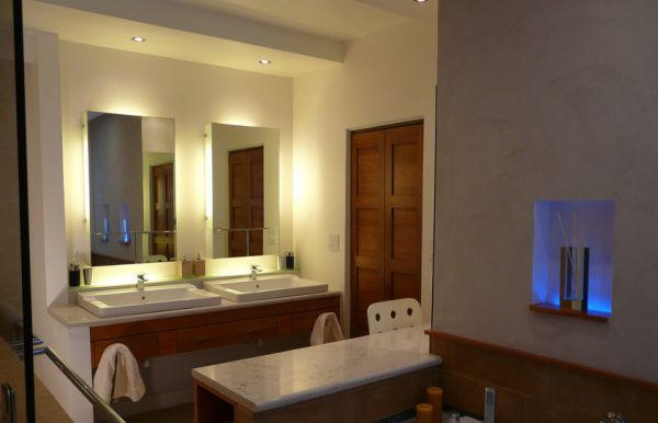 recessed lighting above vanity