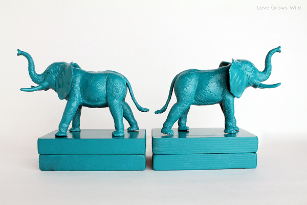 Blue plastic elephant bookends