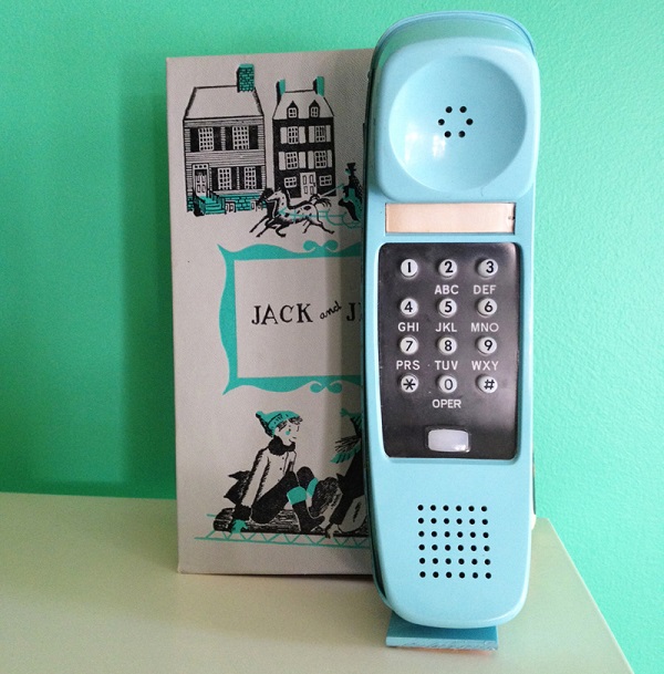 Blue vintage phone bookend