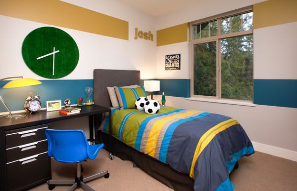 Boys' bedroom sports a colorful and unique clock