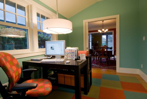 Colorful home office sporting the drum pendant