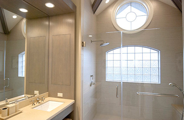 Contemporary New York bathroom with glass block