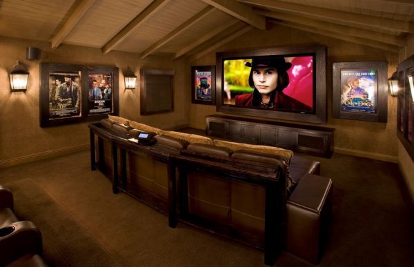 Contemporary media room is a perfect place to showcase your poster collection