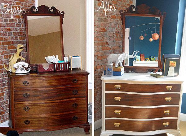 Dresser makeover with white border