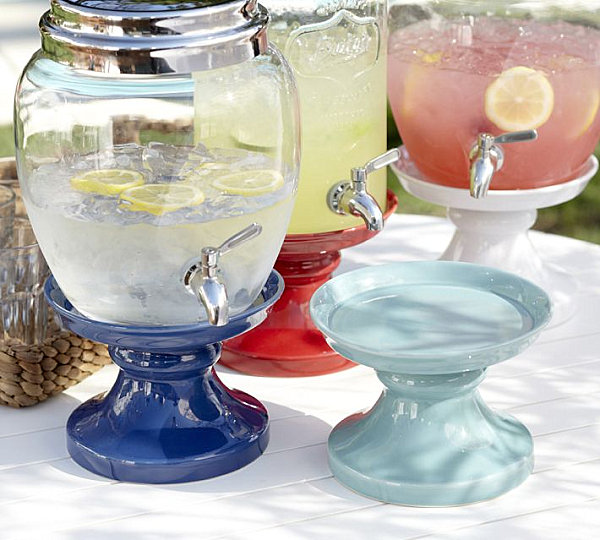 Drink dispenser stands in red, white and blue