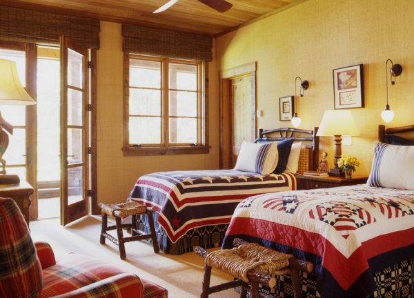Eclectic bedroom combines yellow with red, white and blue