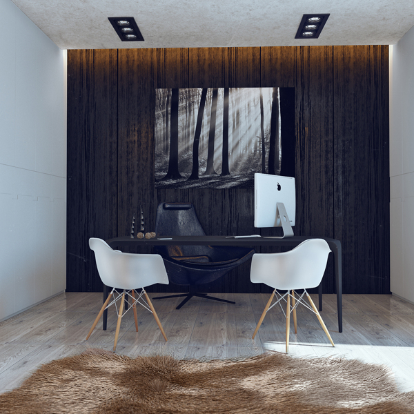 Ergonomic home office carries through the minimalist theme