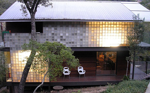 Exterior glass blocks on a contemporary home