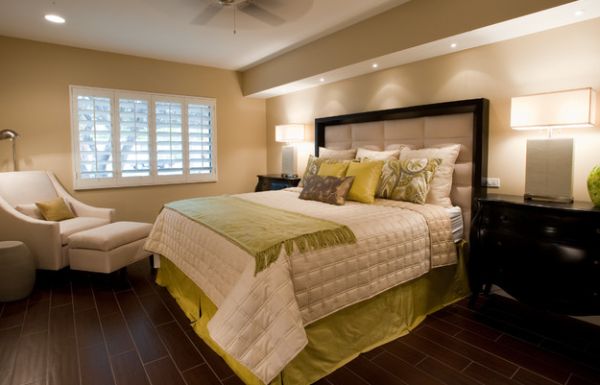 Fabric accents complement throw pillows perfectly in the bedroom