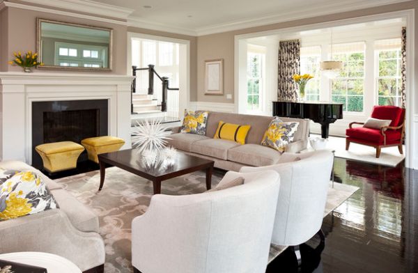 Fabulous yellow accents brought about using trendy throw pillows