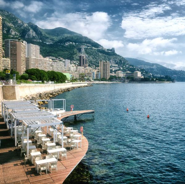 Floating beach bar and terrace at Monaco Life Club