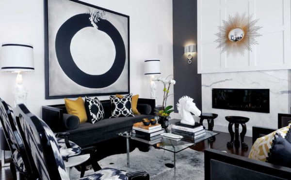 Gray couch with clearance black and white pillows