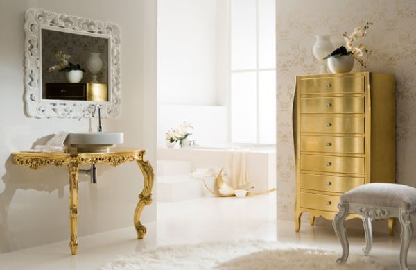 Glam table and chest of drawers in golden color