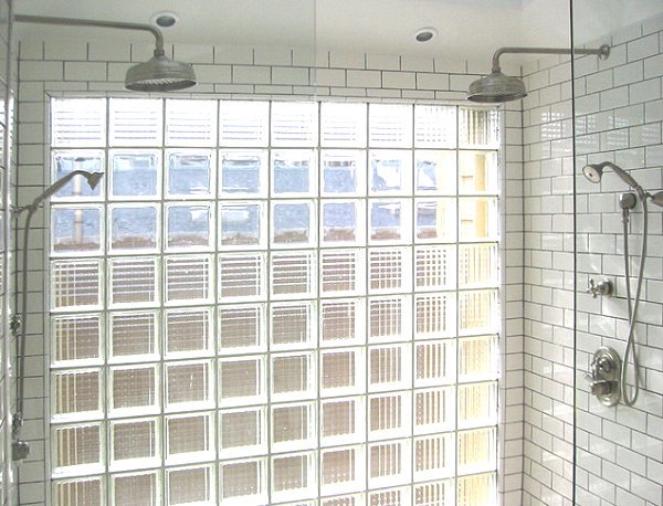 Glass block detail in a modern shower