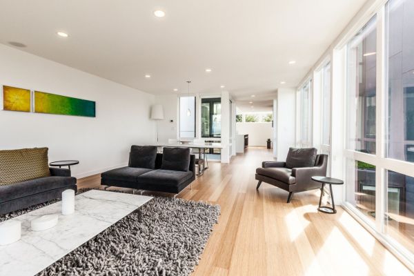 Green and yellow accents in the living space