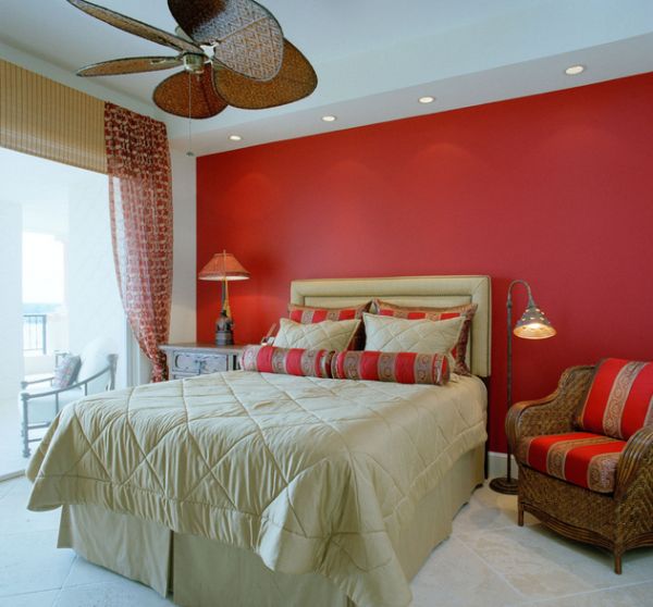 Interiors of a tropical-styled bedroom accentuated with recessed lighting