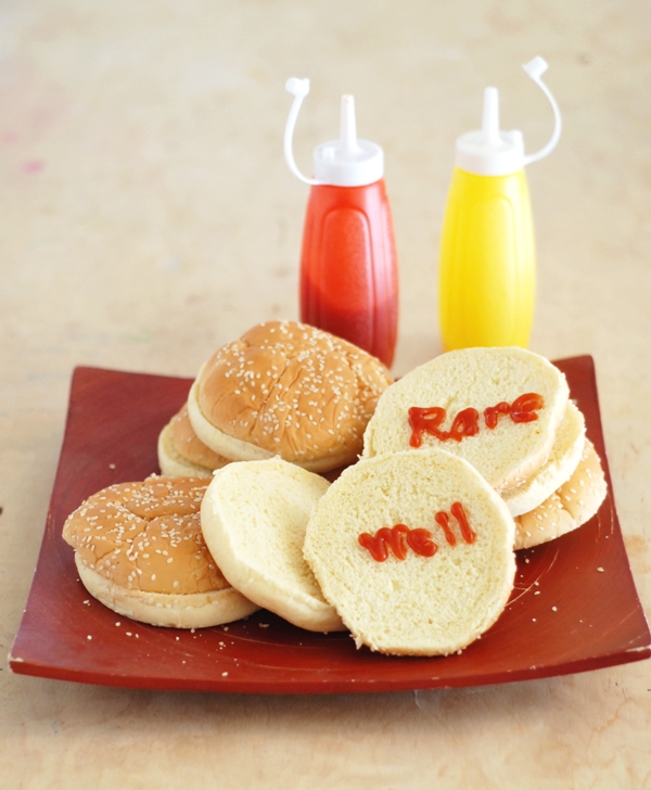 Labeled hamburger buns