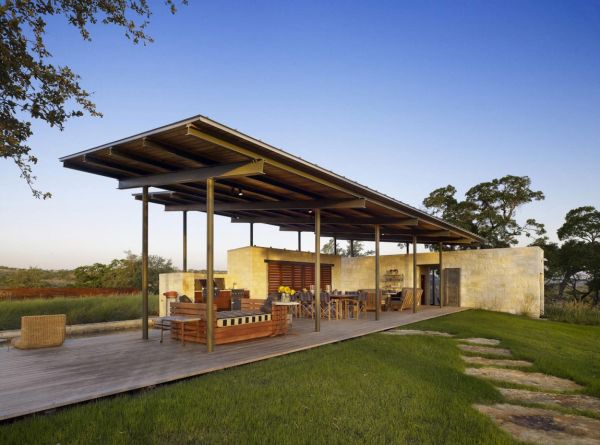 Lake Flato designed the home with limestone, woode and steel