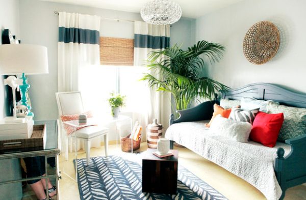 Lovely daybed fits in perfectly with the small vacation suite-styled bedroom