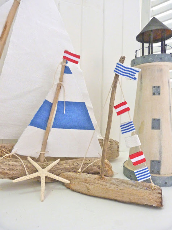 Mini driftwood sailboats DIY