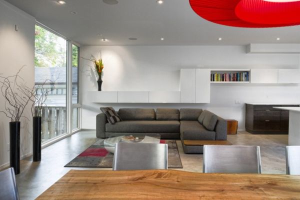 Minimalist living room with sleek cabinets