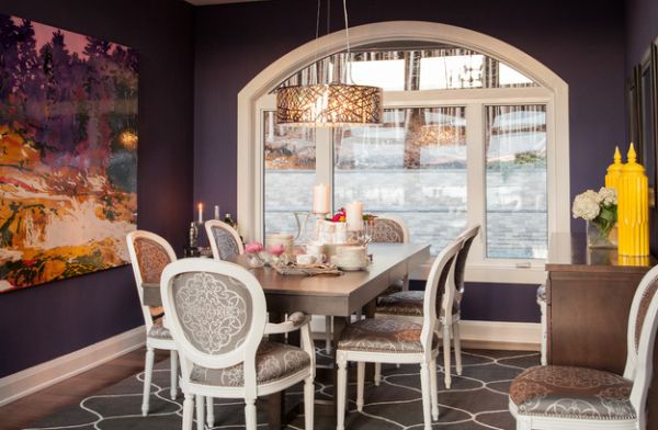 Modern dining room with a drum pendant that adds a hint of metallic tinge!