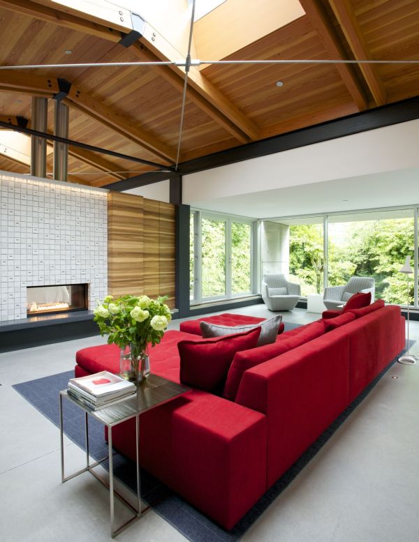 Modern fireplace adds warmth to the setting