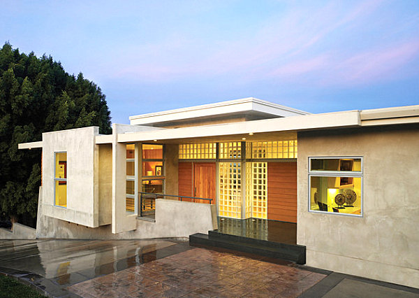 Modern home with glass block windows