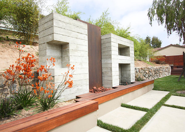 Orange flowering plants in a modern yard