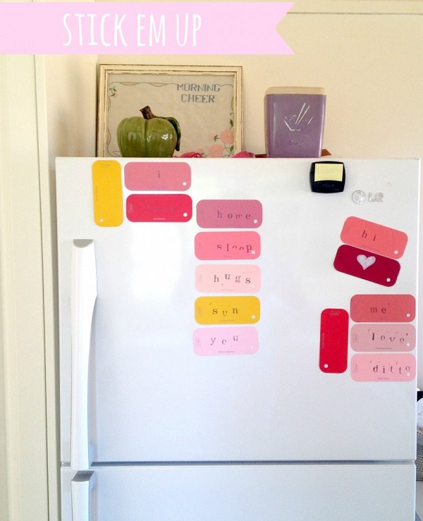 Paint sample fridge magnets